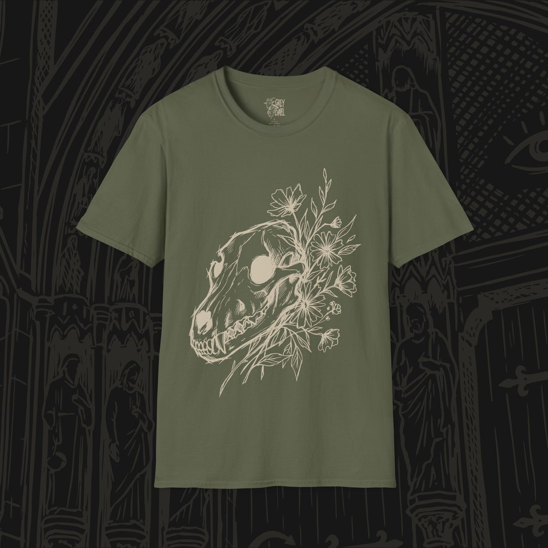 Wolf Skull With Flowers T-Shirt
